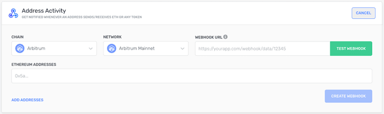 How to create Arbitrum webhooks